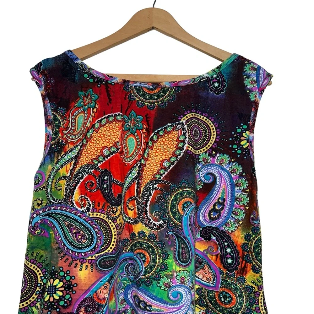 Vintage Y2K Collections Etc Colorful Sleeveless Paisley Sharkbite Boho Tunic Top - Picture 7 of 12